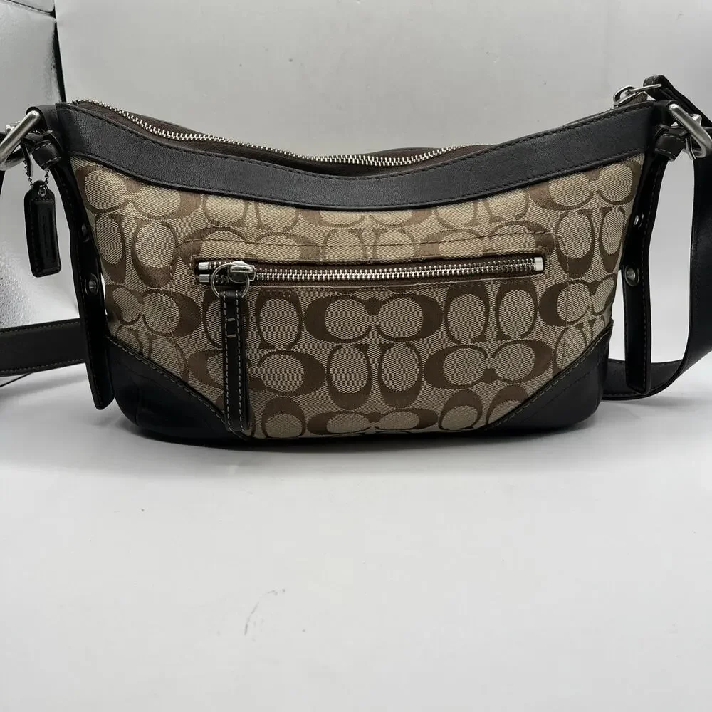 Vintage Y2K Coach Brown Beige Logo Shoulder Bag Silver Hardware F13012 ASIS RARE